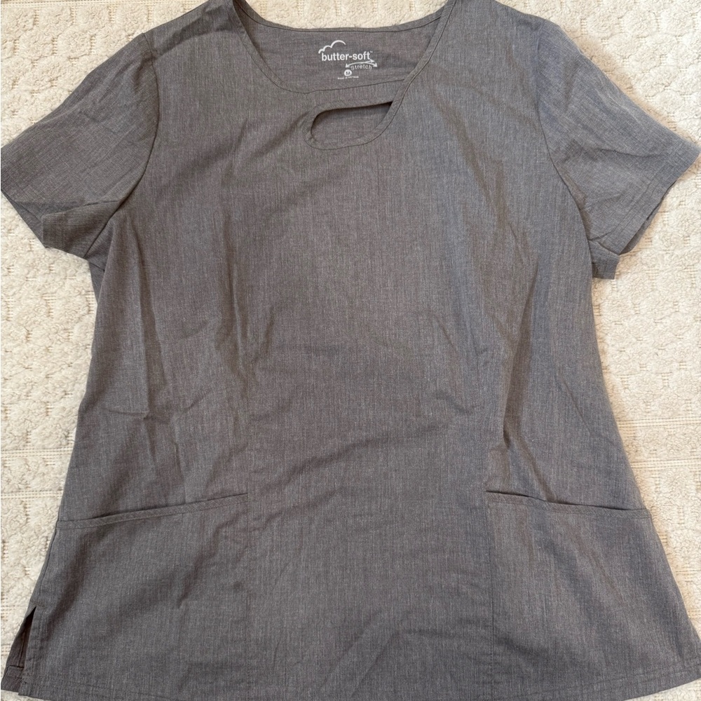 Butter Soft Women's Dark Gray Short Sleeve Scrub Top